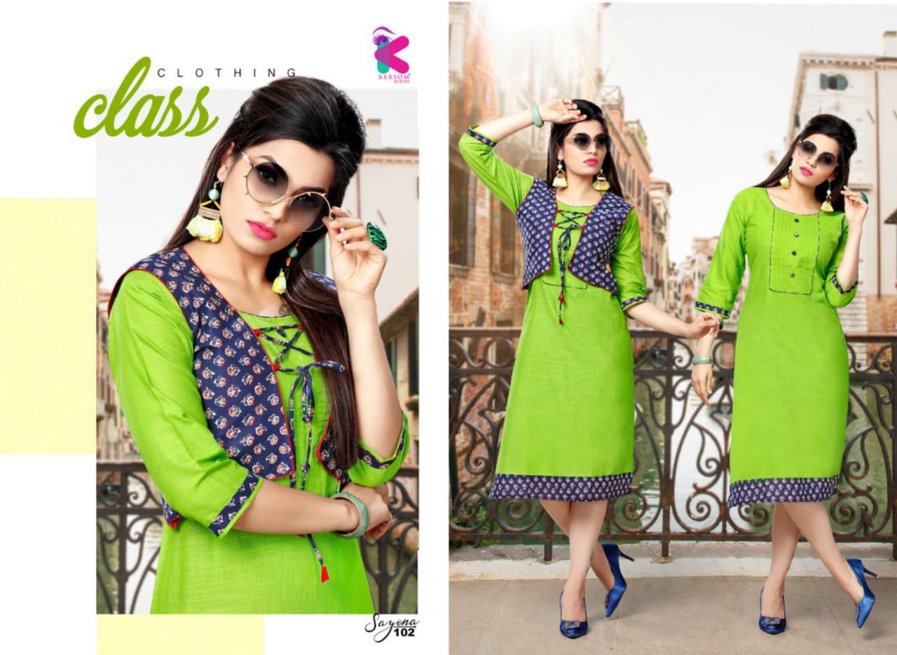 Sayona Plain with Printed Cotti Kurti Design by Kersom Sayona Plain with Printed Cotti Kurti Design by Kersom