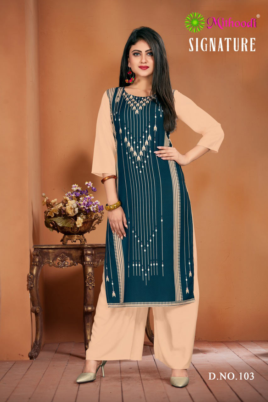 Signature Mithoodi Rayon Palazzo Wholesale Kurti Signature Mithoodi Rayon Palazzo Wholesale Kurti
