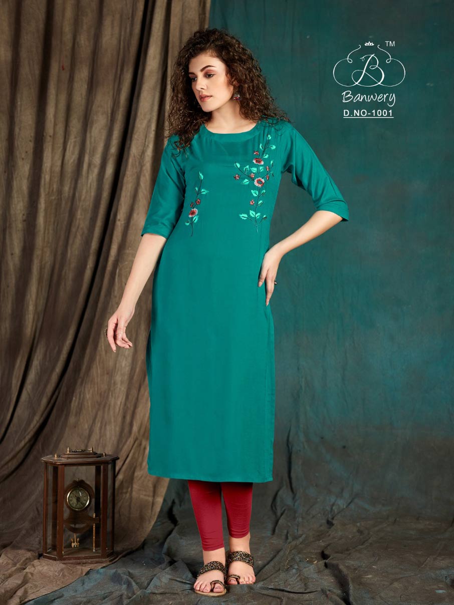 Taapsee Rayon Embroidery Work Kurti Set Taapsee Rayon Embroidery Work Kurti Set