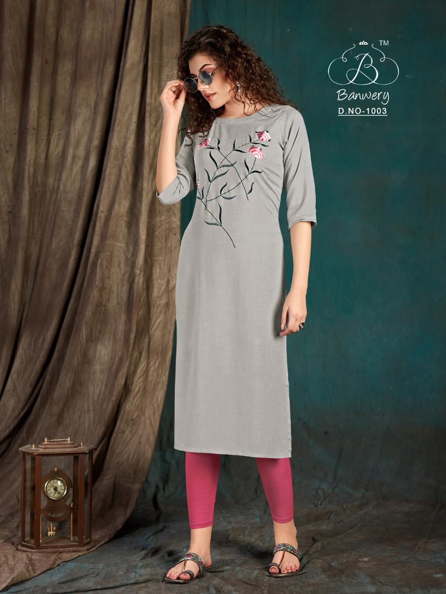 Taapsee Rayon Embroidery Work Kurti Set Taapsee Rayon Embroidery Work Kurti Set