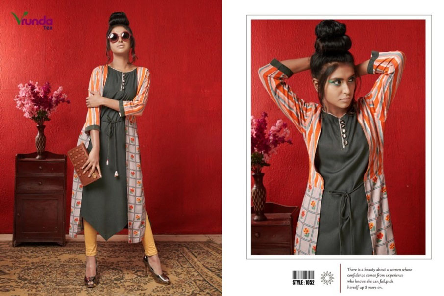 Volcano Vrunda Tex Rayon Print Long Jacket Kurti Volcano Vrunda Tex Rayon Print Long Jacket Kurti