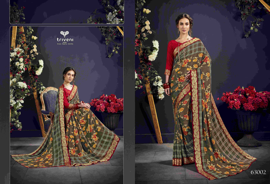 Triveni Designer Amelia Border work Printed Saree Triveni Designer Amelia Border work Printed Saree