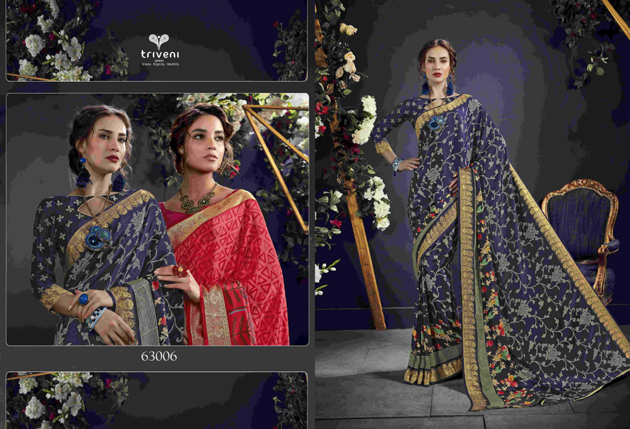 Triveni Designer Amelia Border work Printed Saree Triveni Designer Amelia Border work Printed Saree