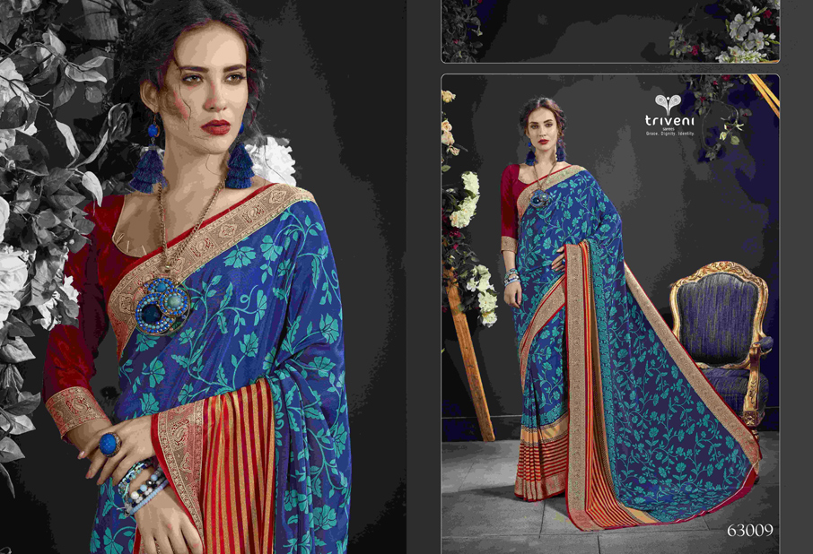 Triveni Designer Amelia Border work Printed Saree Triveni Designer Amelia Border work Printed Saree